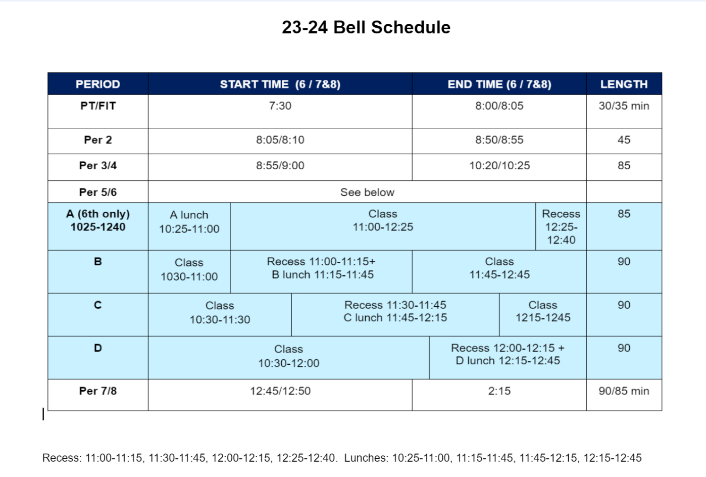 23-24 Bell Schedule