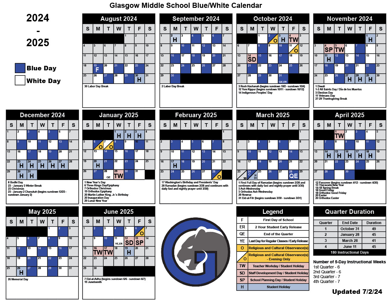 glasgow 24/25 blue/white calendar